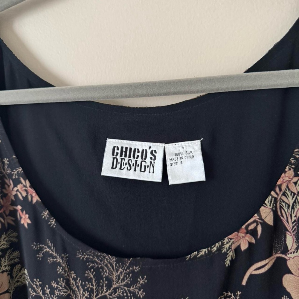 Vintage 90s Chicos Dark Floral 100% Silk Dress XL - Picture 5 of 6